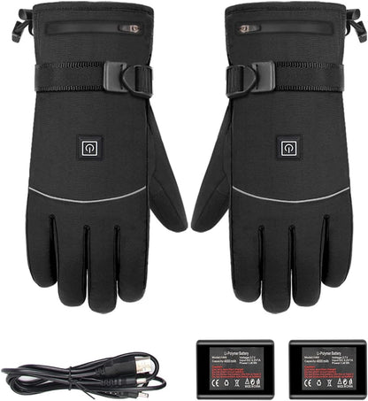 User-friendly heated gloves for winter outdoor activities, featuring a quick heating element and adjustable straps.