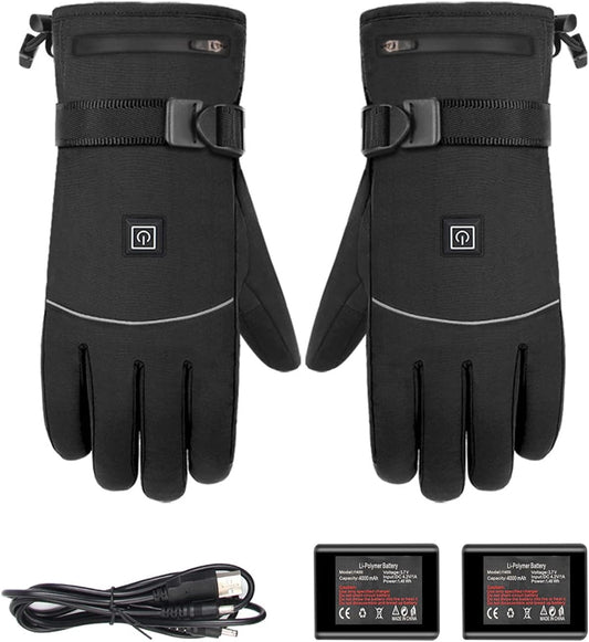 User-friendly heated gloves for winter outdoor activities, featuring a quick heating element and adjustable straps.