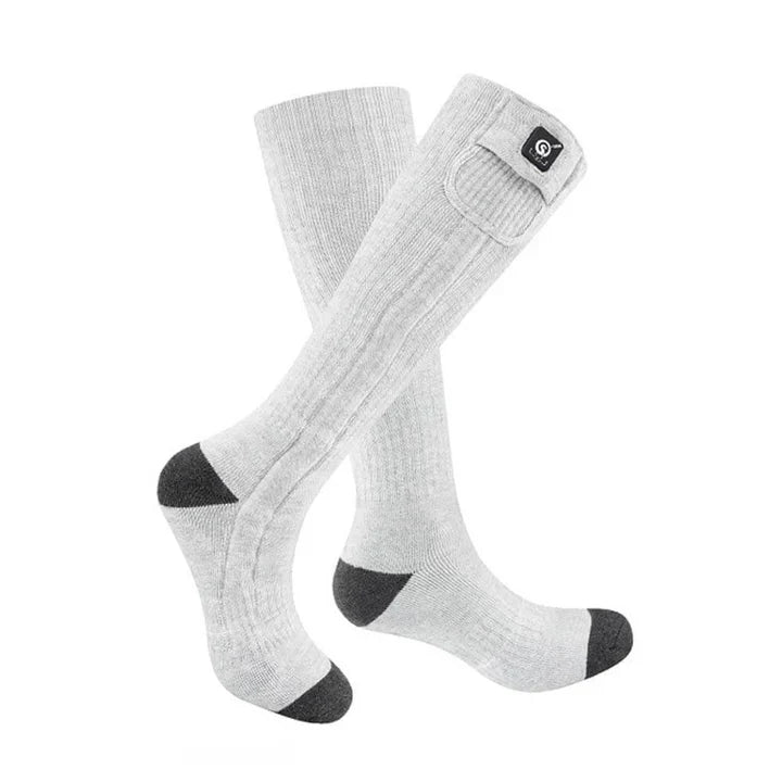Savior Heated Socks, rechargeable electric foot warmer socks, unisex heated socks in gray, ideal for outdoor activities.