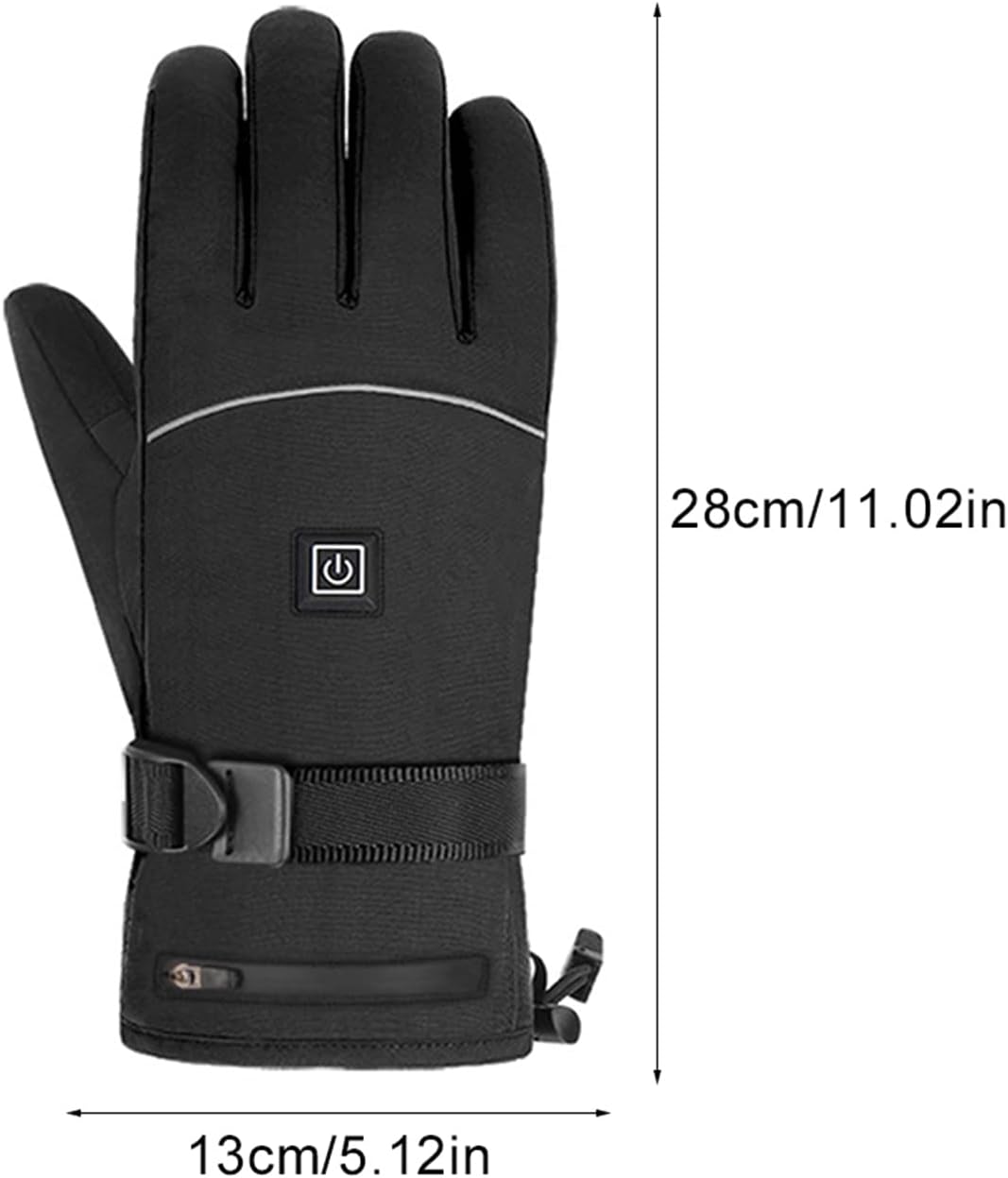 Women's Heated Jacket black heated gloves with dimensions 28cm x 13cm for warmth and comfort in cold weather.