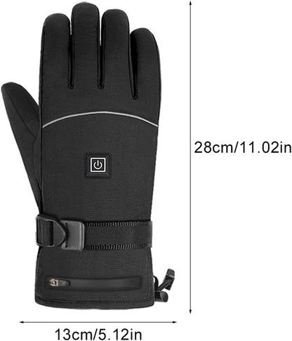 Women's Heated Jacket black heated gloves with dimensions 28cm x 13cm for warmth and comfort in cold weather.