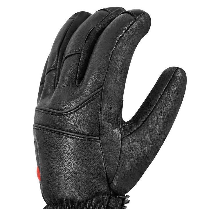 Savior Heated Leather Gloves showcasing a black leather design with a comfortable fit and flexible fingers.