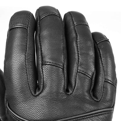 Savior Heated Leather Gloves detailed view showing the soft black leather and finger design for warmth and comfort.