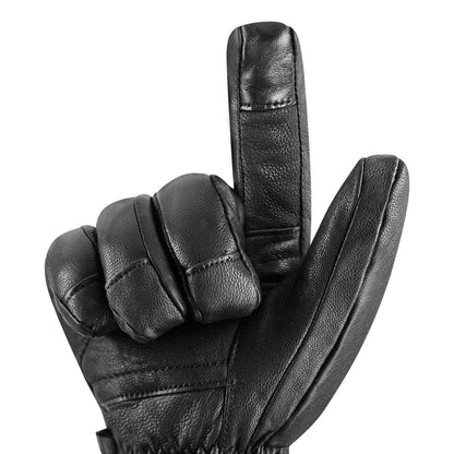 Savior Heated Leather Gloves showcasing a black leather design with a comfortable fit and flexible fingers.