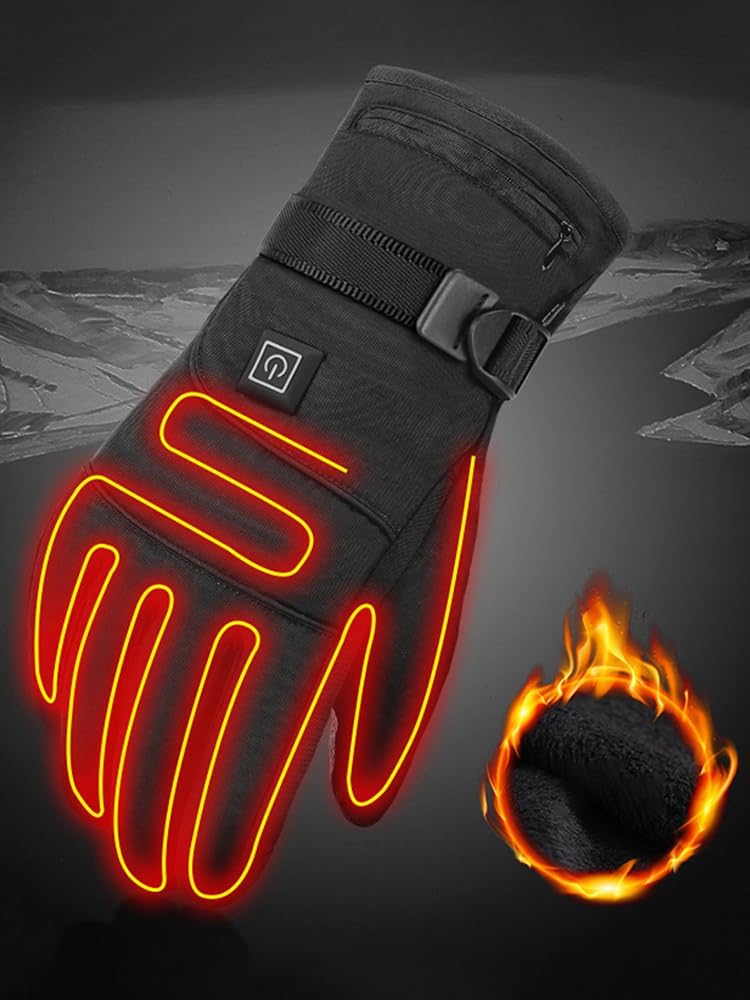 Women's Heated Jacket showcasing heated gloves with glowing elements for winter warmth and outdoor activities.