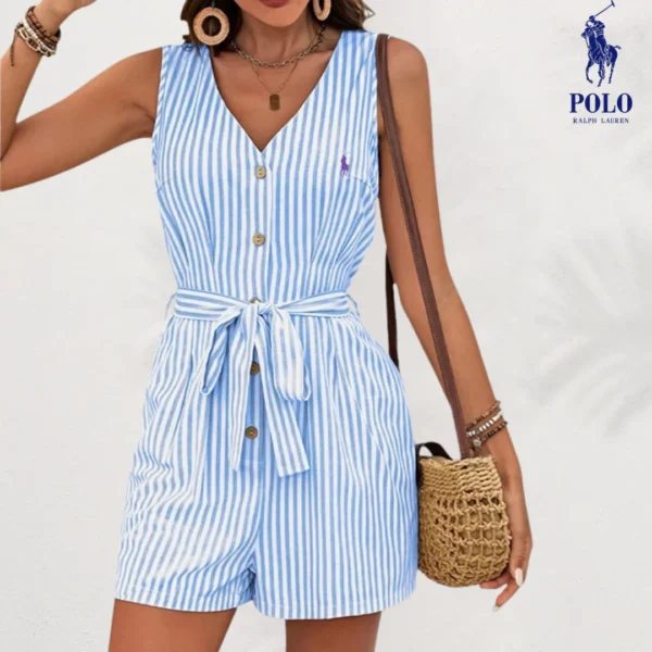 Ꮢalph Lauren™ Combinaison en Lin Rayée avec Ceinture – Image 2