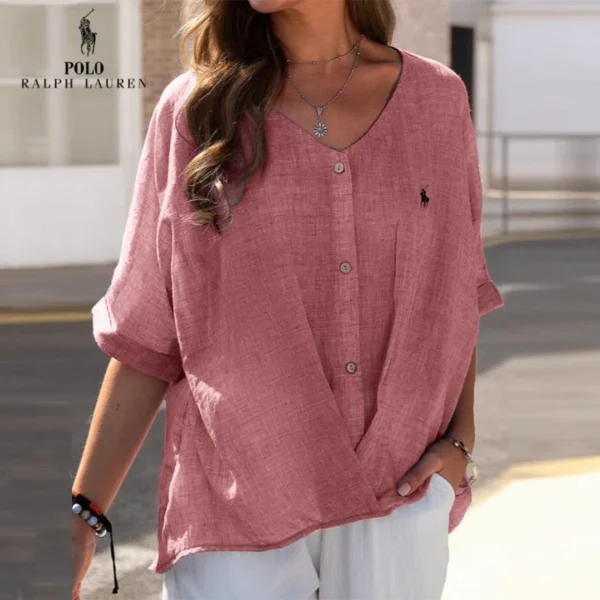 Chemise en lin à col en V et volant pour femme Ralph Lauren – Image 5